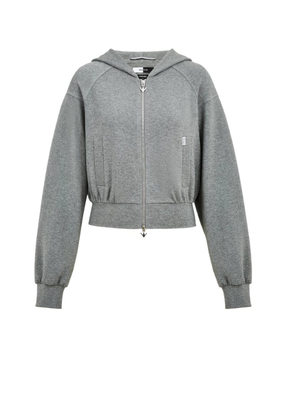 Illusion-S Crop Hoodie in Bright Silk Knitting - Dark Grey Size M